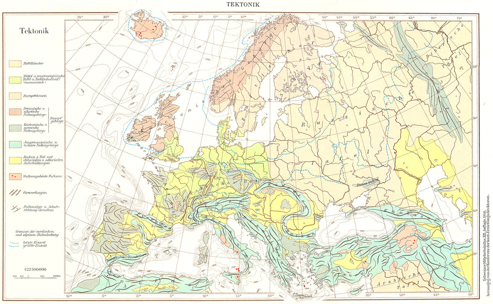 EUROPE.Europa;Tektonik. Tectonic Geological 1958 old vintage map plan chart